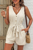 Striped Button-Front Tie Waist Jumpsuit
