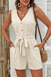 Striped Button-Front Tie Waist Jumpsuit