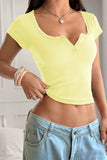 Scalloped Neck Button T-Shirt