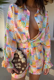 Floral Print Button-Up Shorts Set