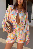 Floral Print Button-Up Shorts Set