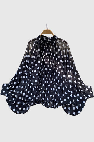 Polka Dot High-Neck Blouse