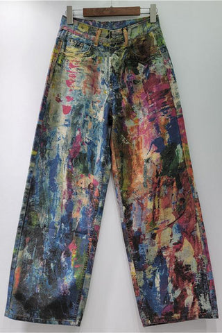 Artistic Straight-Leg Denim Pants
