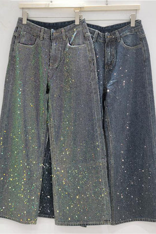 Sparkling Wide-Leg Straight Jeans