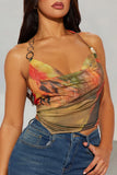 Chain-Strap Draped Tank Top