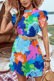 Vibrant Floral Ruffle Sleeve Dress