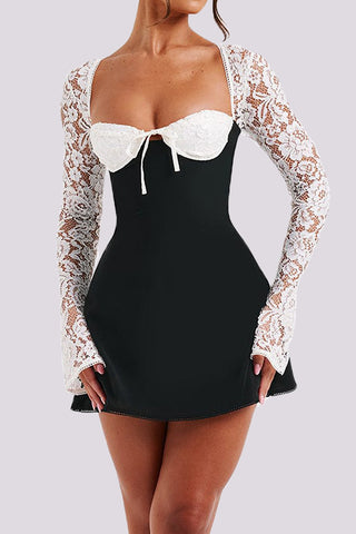 Lace Sleeve Mini Evening Dress