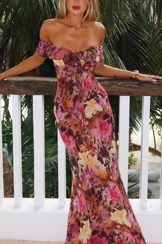 Off-Shoulder Floral Ruffle Dress
