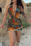 Printed Cut-Out Night Out Dress