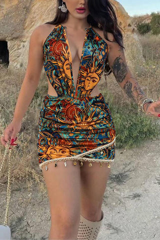 Printed Cut-Out Night Out Dress