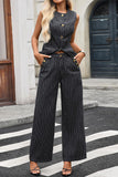 Sleeveless Button-Front Vest Set