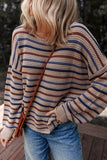 Drop Shoulder Sweater with Striped Knit