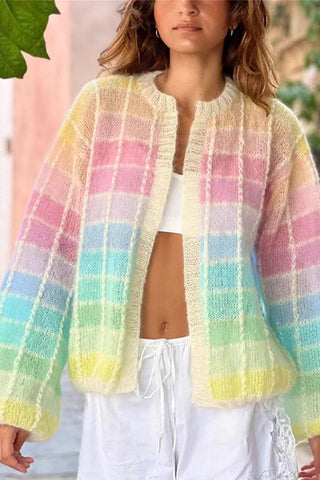 Open-Front Cardigan with Pastel Stripes