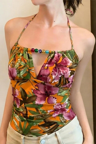 Tropical Halter Neck Tank Top