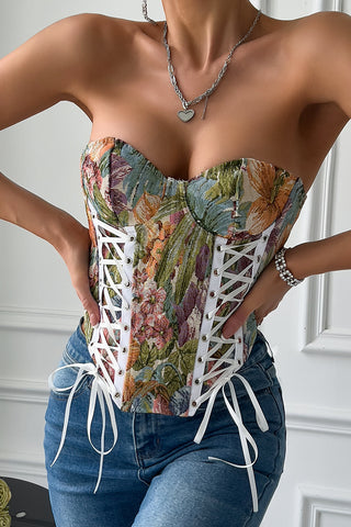 Floral Lace-Up Corset Tank