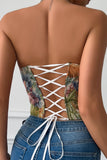 Floral Lace-Up Corset Tank