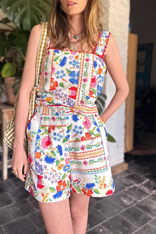 Vibrant Floral Patchwork Short Set