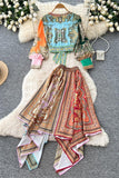 Bohemian Skirt Set with Tie-Front Blouse