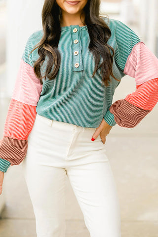 Multicolour Colorblock Henley Top
