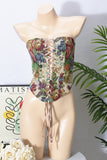 Floral Lace-Up Strapless Camisole