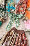 Bohemian Skirt Set with Tie-Front Blouse
