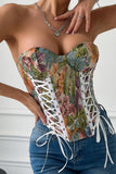 Floral Lace-Up Corset Tank