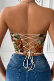 Floral-Patterned Strapless Corset Tank