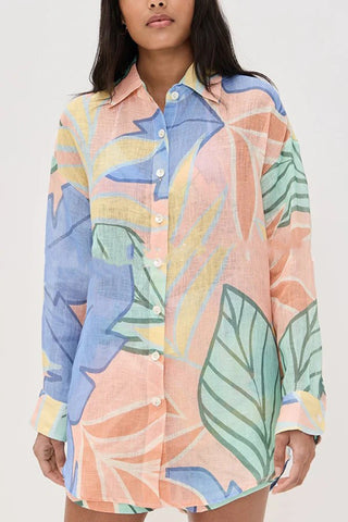 Printed Button-Up Shorts Set
