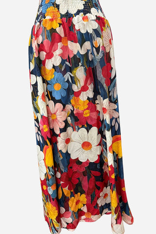 Boho Floral Print Flowy Skirt