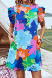 Vibrant Floral Ruffle Sleeve Dress