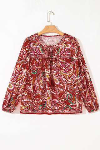 Ethnic Paisley Print Tassel Blouse