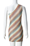 One-Shoulder Patterned Mini Dress
