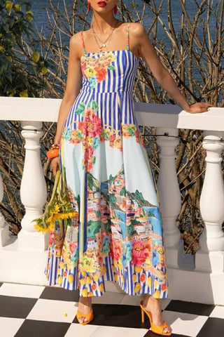 Striped Floral Maxi Dress