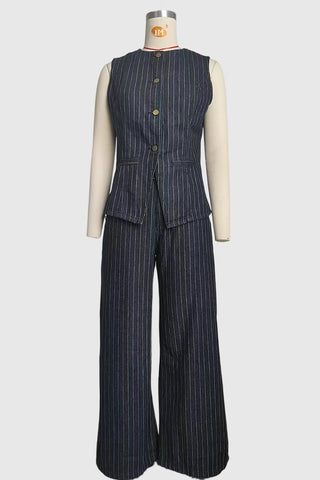 Sleeveless Button-Front Vest Set