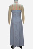 Strapless Striped Casual Maxi Dress