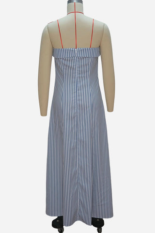Strapless Striped Casual Maxi Dress