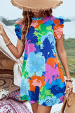 Vibrant Floral Ruffle Sleeve Dress