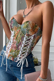 Floral Lace-Up Corset Tank