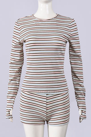 Striped Long-Sleeve Short Set