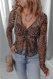 Leopard Mesh Sleeve Blouse