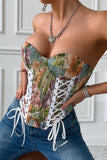Floral Lace-Up Corset Tank