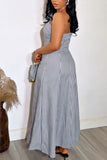 Strapless Striped Casual Maxi Dress