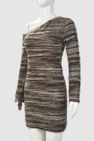 Off-Shoulder Textured Casual Dress