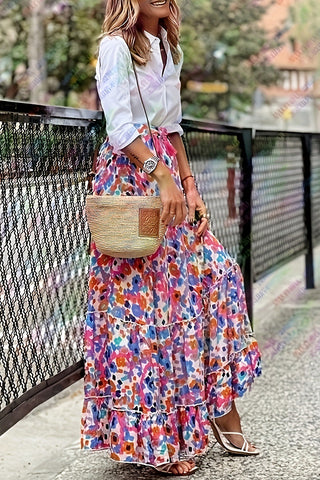 Floral Tiered Maxi Skirt