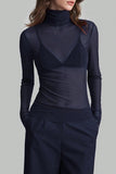 Sheer Turtleneck Long Sleeve Blouse