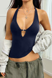 Deep V-Neck Ribbed Halter Tank Top