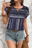 Geometric Print Keyhole T-Shirt