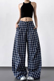 Plaid Wide-Leg Casual Pants