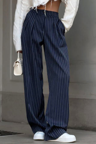 High-Waist Pinstripe Casual Pants