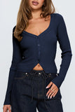 Ribbed Button-Up Top